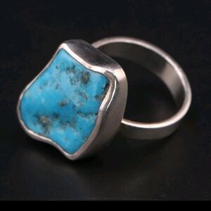 VTG Sterling Silver - NAVAJO Southwestern Turquoise Statement Ring Size 8 - 8g